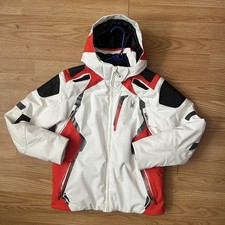 Spyder Jacket Boys 16 White Red Insulated Hooded Ski Snowboard Coat Winter