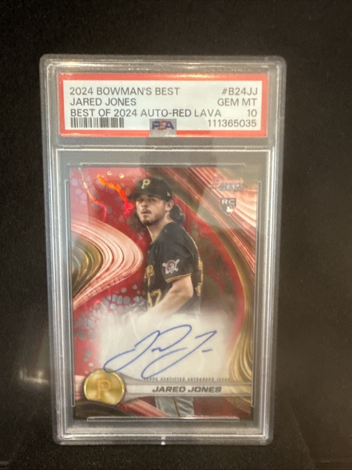 2024 Bowman's Best Jared Jones Rookie Red Lava Auto /5 #B24-JJ Pirates RC PSA 10