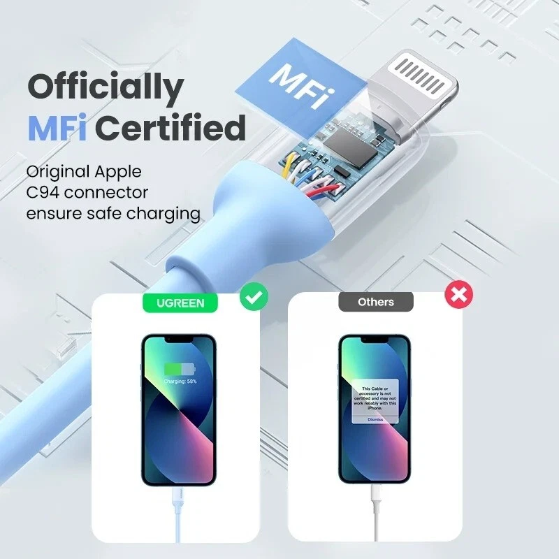 UGREEN MFi-Certified 20W PD USB C to Lightning Silicone Cable iPhone 14 13 12 11 - Image 3 of 4