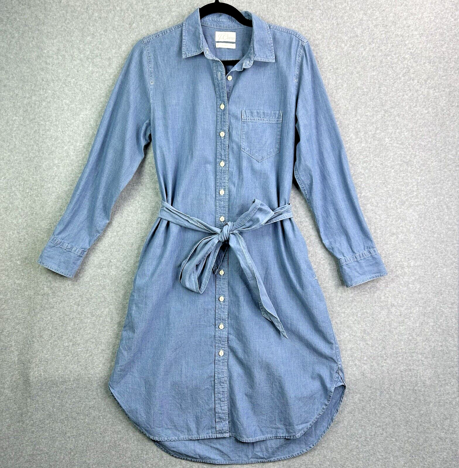 J Crew Classic Fit Chambray Shirtdress Sz 6 Belted Denim Button Front Pockets