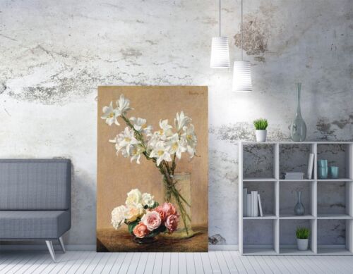 ROSES AND LILIES, HENRI FANTIN LATOUR- FRAMED CANVAS WALL ART PICTURE PRINT - Picture 2 of 3