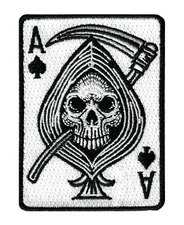ACE of SPADES GRIM REAPER iron-on PATCH embroidered POKER EMBLEM DEATH CARD new