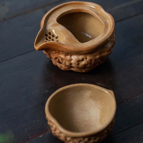 Handmade Tea Pot Cup Yixing Zisha Duan Clay Walnut Design Health Care Tea Set - Picture 7 of 12