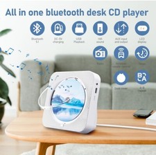 Portable CD Player  Dual Speakers HiFi Bluetooth Get Up Sleep Timer Memory Play