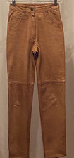 PIA RUCCI Genuine Leather 5-Pocket Jeans Hi Rise Pants Tapered Brown 2P px