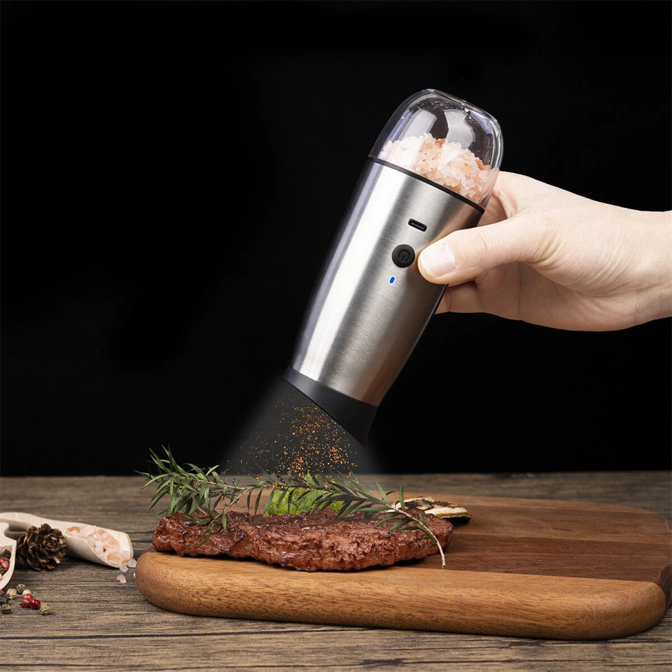 Molinillo eléctrico de metal automático tabaco hierba pimienta sal molino luz eléctrica Foto 3 de 4