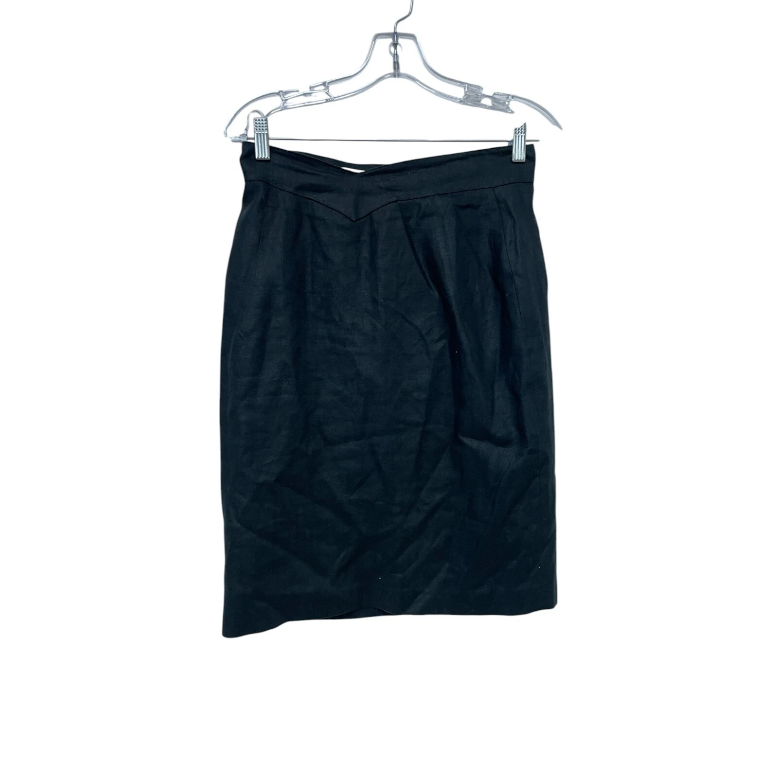 Ann Tjian for Kenar Pencil Skirt Womens 8 Black 100% Linen High Waist Back Zip