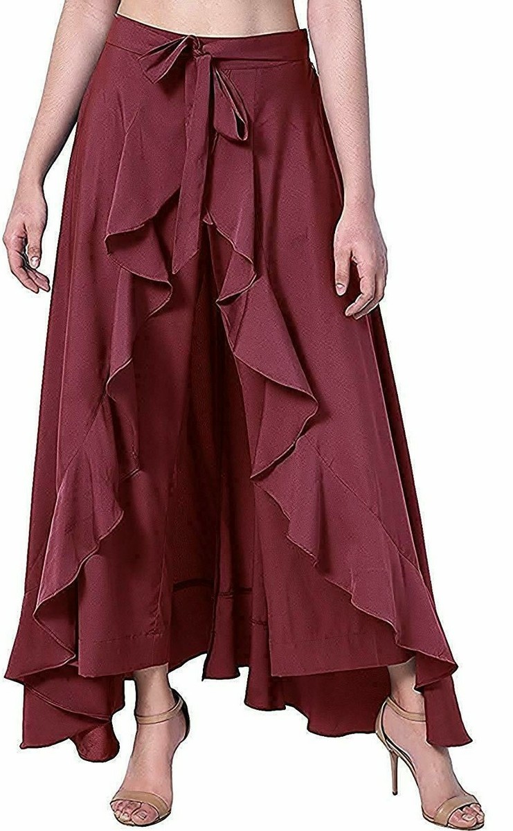 Rusttydustty Elastic Waist Ruffle Hem Wide Leg Pants | SHEIN USA