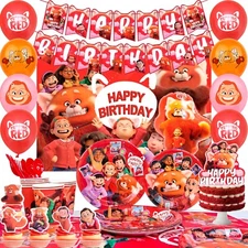Turning Red Party Supplies Red Panda Party Decorations Balloons Plates Cups