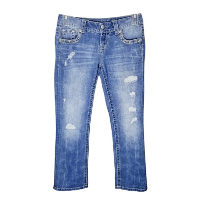 Miss Me Crop Jeans 27 Distressed Signature JE8433C Y2K Rhinestone Boho Western