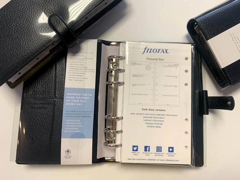 Filofax Finsbury schwarz Terminplaner Organizer Agenda Leder A6/Personal/A5 NEU - Bild 2 von 3