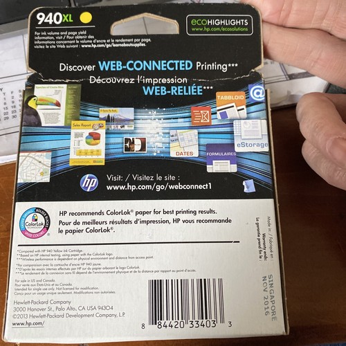 New Unopened Genuine HP OFFICEJET PRO 940XL Yellow Ink Cartridge Date: 11/2016 - Picture 2 of 5