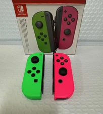 Used Official Nintendo Switch Neon Green Pink Joy-Con with Wrist Strap