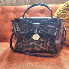 Mfil Patent leather Leopard Print Hobo Burgundy Shoulder Bag 6037 Euc With Charm