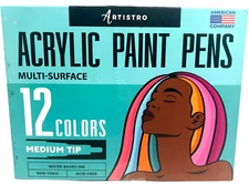 ARTISTRO 12 Acrylic Paint Pens - for Fabric/Canvas/Rock/Glass/Wood - 3mm Medium