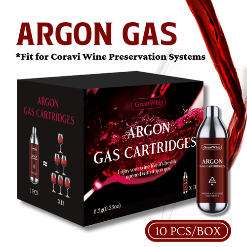 GreatWhip Argon Gas Capsules Cartridges 6.5G for Coravi Wine