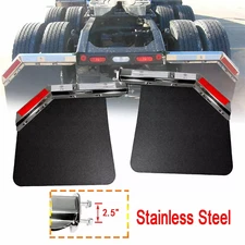 Semi Truck Stainless Steel Spring Loaded 24*30" Mudflap & 2.5 Angled Hanger Kit