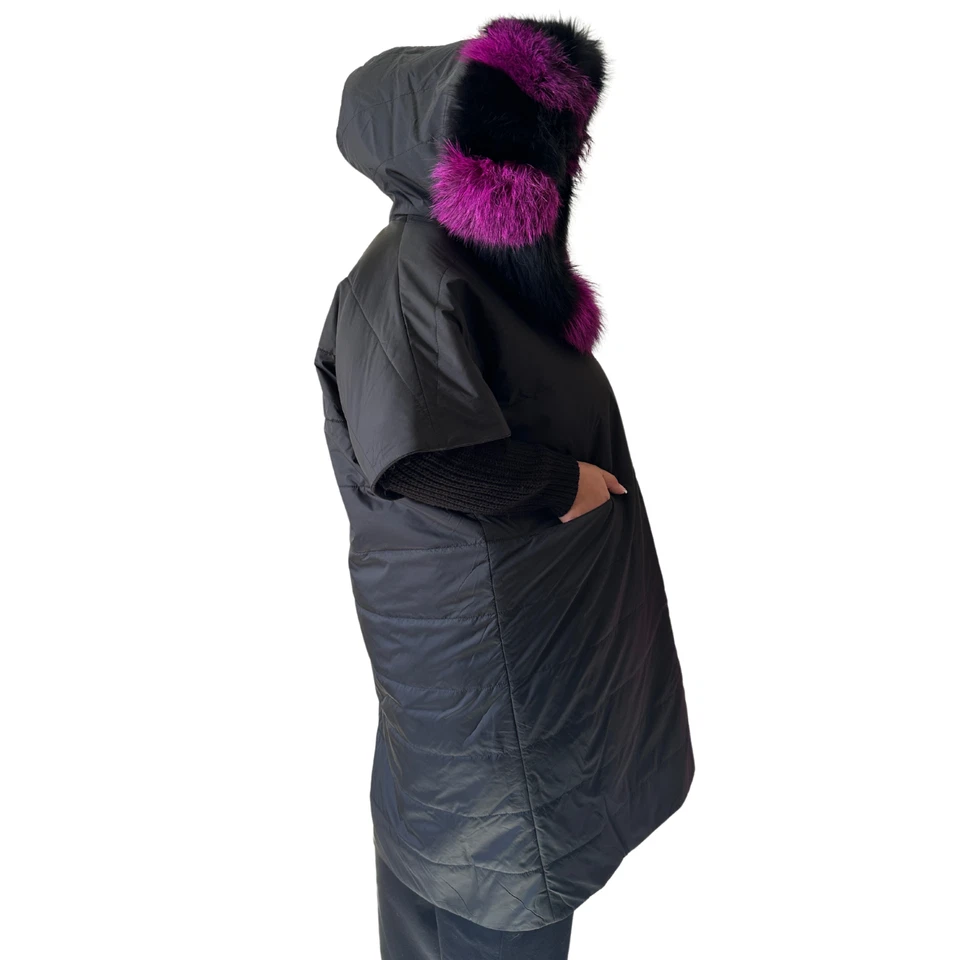 Abrigo Chaleco Largo Acolchado Reversible De Gran Tamaño con Cuello Desmontable Cierre de Cremallera Foto 4 de 4