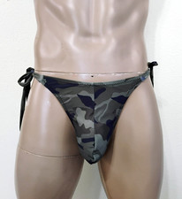 Mens Thong M Adjustable String-Tie on both sides Standard Pouch Camo Made in USA