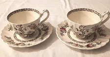 2 Myott Staffordshire China Indian Tree Cups & Saucers 