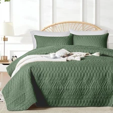 akkialla King/Cal King Size Quilt Bedding Set,Green Lightweight Microfiber So...