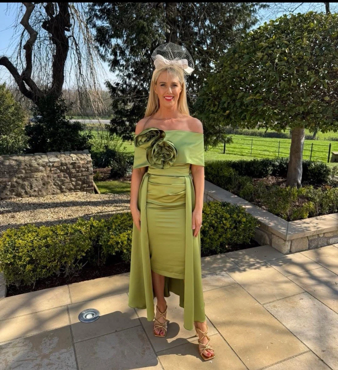 slim fit dress slacks Kevan Jon Eugenia Satin Long Asymmetric Dress, Green main image 0