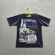 VINTAGE Smithsonian Men Shirt M Navy Washington DC Tourist Souvenir Made In USA