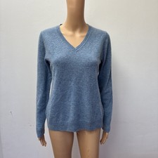 Tahari heathered blue 100 cashmere V-neck long sleeve pullover sweater M