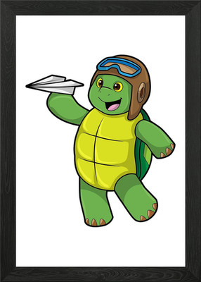 Schildkröte Pilot Papier Flugzeug gerahmtes Wandbild Poster Leinwanddruck Bild