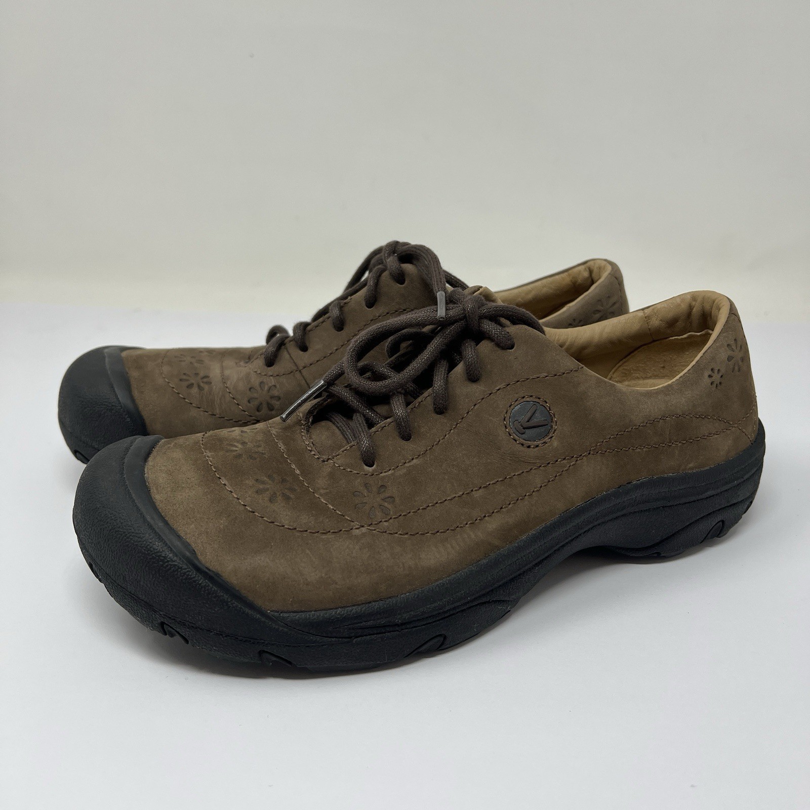 Mocassino Keen Presidio donna 8 5 floreale goffrato marrone pelle nabuk comodo