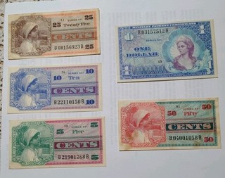 Military Payment Certificate Lot Series 661 (5) 5¢ 10¢ 25¢ 50¢ $1.00