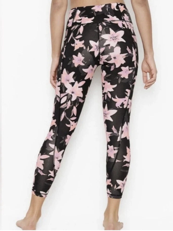 Leggings Victoria’s Secret para mujer talla 4 tiro alto esenciales negros con estampado floral Foto 3 de 4