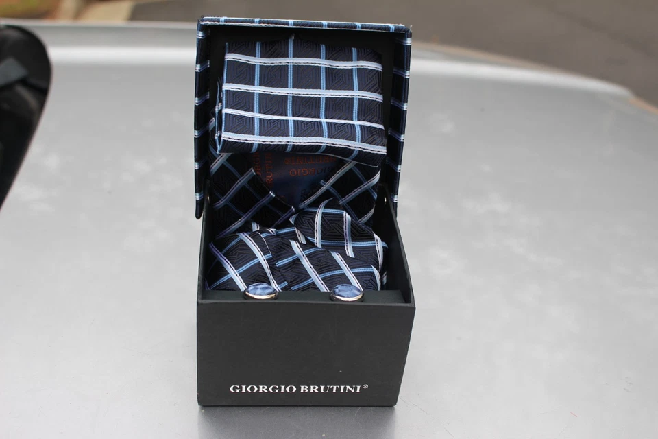 Corbata Giorgio Brutini Callezione Para Hombre Clásica Poliéster Azul Diseñador Geoémico Foto 2 de 4