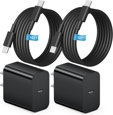 2 Pack 20W USB-C Fast Charger Adapter for iPhone 17/16 10FT Cable