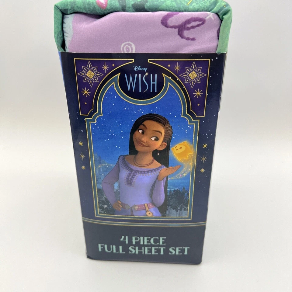 Conjunto completo de lençóis Disney Wish 4 peças roupa de cama microfibra 2 fronhas roxo novo - Imagem 3 de 4