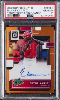 2022 Donruss Optic Elly De La Cruz Rated Prospect Signatures Orange Auto /25 PSA