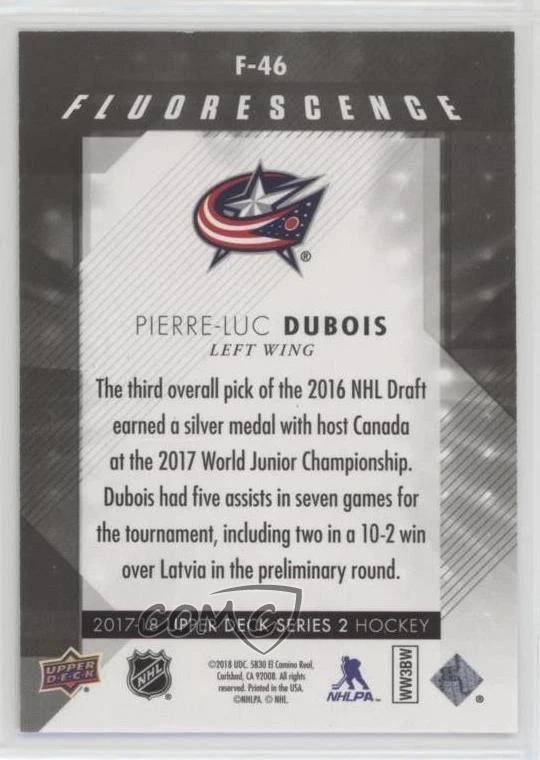 2017-18 Upper Deck Fluorescence Gold /150 Pierre-Luc Dubois #F-46 Rookie RC - Image 2 of 2