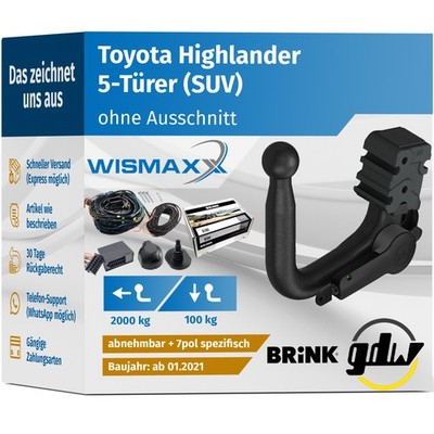 ANHÄNGERKUPPLUNG für Toyota Highlander ab 21 v. abnehmbar GDW +7pol E-Satz BRINK
