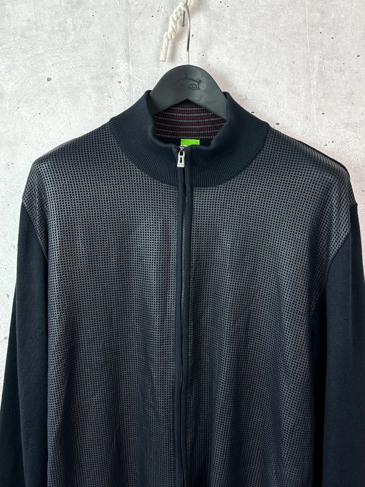 Hugo Boss 100% Virgin Wool Perforated Leather Full Zip Sweater Jacket Men XL image 8