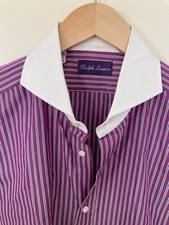 vguc RALPH LAUREN PURPLE LABEL DRESS SHIRT Purple/White Striped 16.5/42