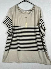 Max Studio Beige Black Stripe Tunic Top Women’s Plus 2X Short Sleeve Knit NWT
