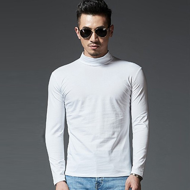 Mens Long Sleeve Pullover High Neck Turtleneck Basic T Shirt Tee Top Solid  Color | eBay