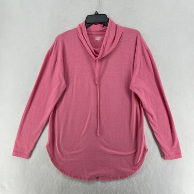 Lands' End Sweatshirt Womens M Tall Pink Striped Cowl Neck