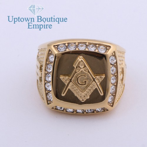 Cubic Zirconia Freemason Mason Masonic Men's Stainless Steel Ring Size:8-13 #HG - Picture 2 of 5