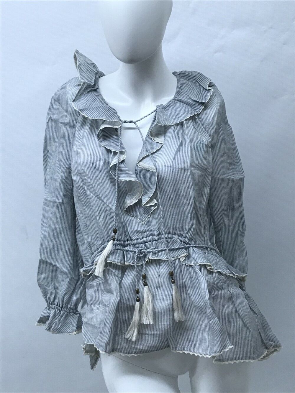 Zimmermann Tulsi Ash Stripe Blouse Size 1 / US Size 6 (2314TTUL)