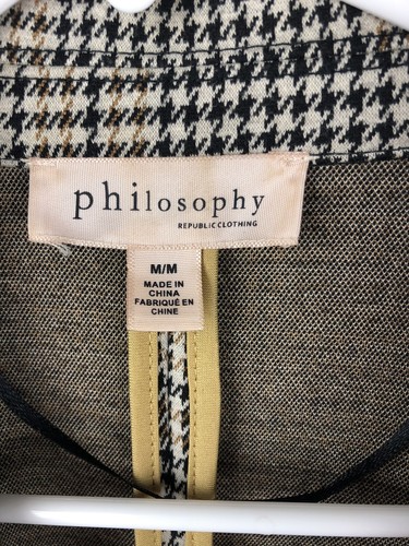 Philosophy Long Blazer Jacket SZM Black Gold Houndstooth Pockets One Button A28 - Picture 5 of 6