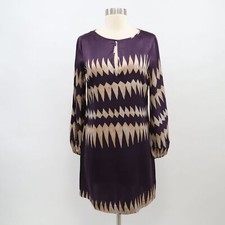 Haven Silk Tunic Dress Womens S Small Purple Beige Pattern Keyhole Anthropologie