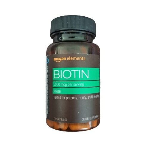 Amazon Elements Biotin 5000mg 130 Capsules EXP 11/2024 New Sealed - Picture 1 of 7