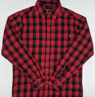 Marmot Shirt Mens Small Red Flannel Buffalo Plaid Outdoors Hiking Workwear Chore