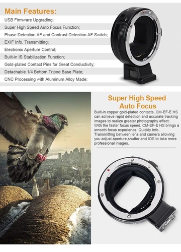 Commlite Auto focus adapter for Canon EOS EF mount to Sony E mount A9 A7M3 A7R3 - Picture 8 of 12